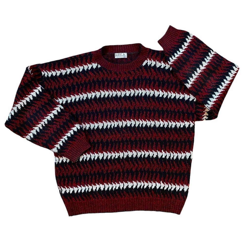 Vintage 90s Area By Tag Abstract Knit Crewneck Sweater Made In The USA Size L